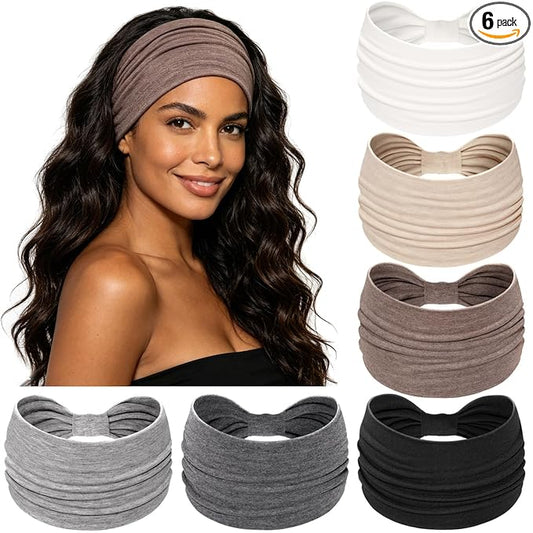Awumbuk Wide Headbands for Women Knotted No Slip Hairbands Soft Turban Headband Hair Accessories Boho African Head Wrapst Yoga Workout (Dark brown)
