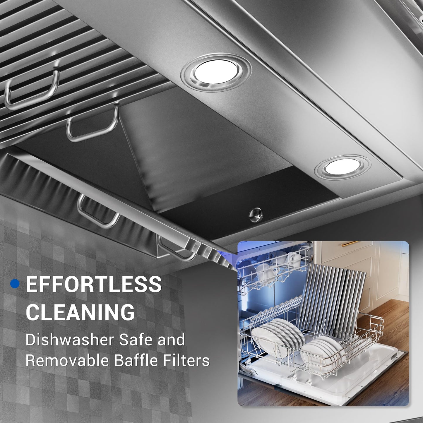 CT Copper Tailor Built-in Range Hood Insert Vent 48 Inch, 1150 CFM with 4-Speed Fan, LED Light, Dishwasher-safe Baffle Filter,Stainless Steel