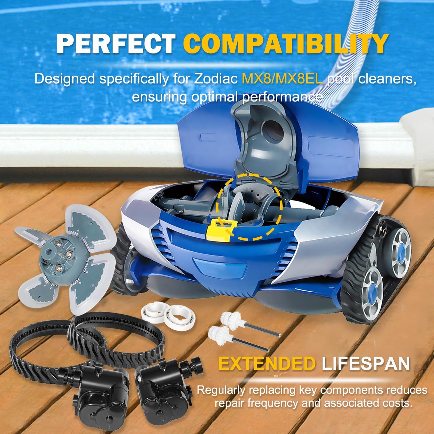 Replacement Tune-Up Kit Fit forZodiac MX6 MX8 MX6EL MX8EL Pool Cleaners , Bearings & Control Devices – R0525100 R0526100 R0527000 R0524700 R0524800 R0524900 , Complete Pool Cleaner Tune-Up Kitt