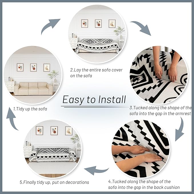 MYSKY HOME Couch Cover for Sectional Sofa Set Boho Geometric Furniture Sofa Cover Washable for Dog Cat Pets Couch Cover 3 Seat Sofa Chenille Couch Protector Multi-Use Couch Cover Blanket, 71" X134"
