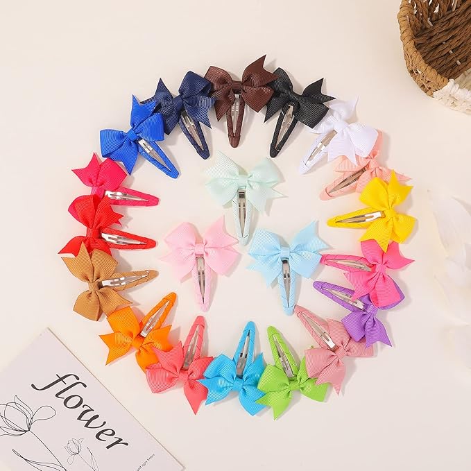 40PCS Snap Baby Hair Bows Clips for Girls Grosgrain Ribbon Fully Wapped 2 Inch Infant Hair Barrettes Accessories for Baby Girls Newborns Toddler