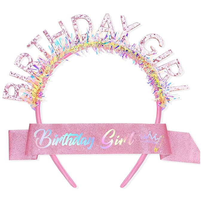 CIEHER Pink Birthday Girl Headband & Birthday Sash for Women Girls Decorations & Party Favors