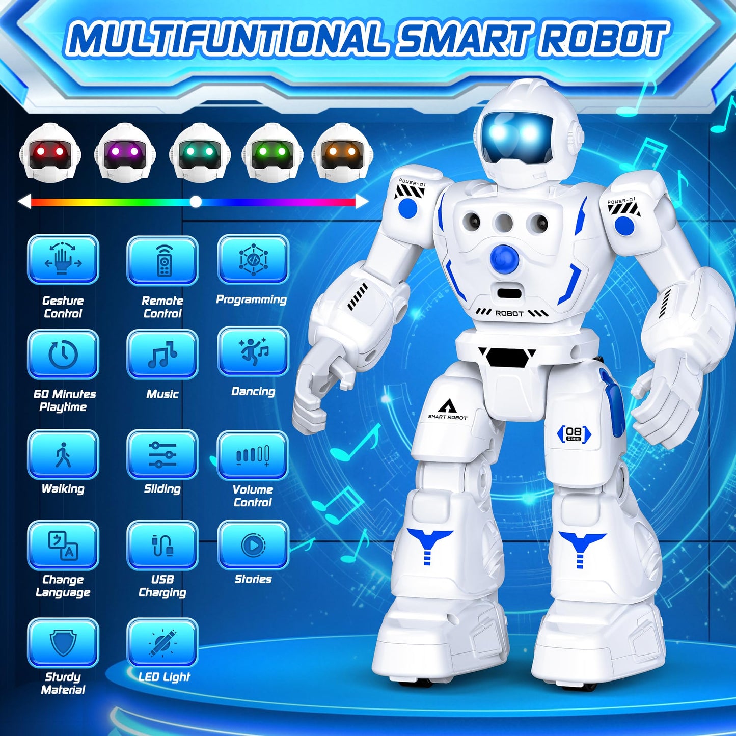 BAZOLOTA Robot Toys for Kids 3-5, Programmable Remote Control Robot with Walking, Sliding, Singing and Dancing, RC Gesture Sensing Control Smart Robots for Age 3-12 Kids Christmas Birthday