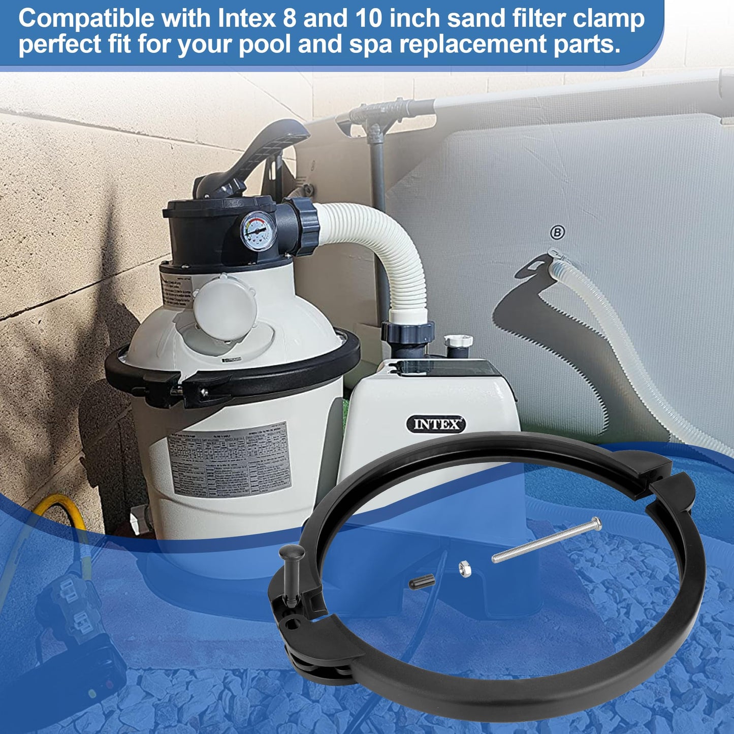 SF90110-1 Pool Filter Clamp for Intex Sand Filter Pump Clamps, Valve Clamp Replacement Compatible with Intex 8 & 10 Inch Krystal Clear Sand Filter- Pool Replacement Parts