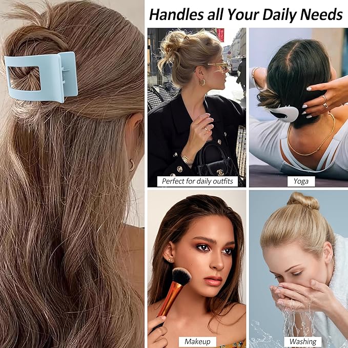Velscrun Flat Hair Clips for Women Girls, Blue Gray Lay Flat Claw Clips, Strong Hold Large Side Hair Clip All Hair Types, French Duck Billed Non Slip Grip Daily Styling Hair Jaw Claw Clip