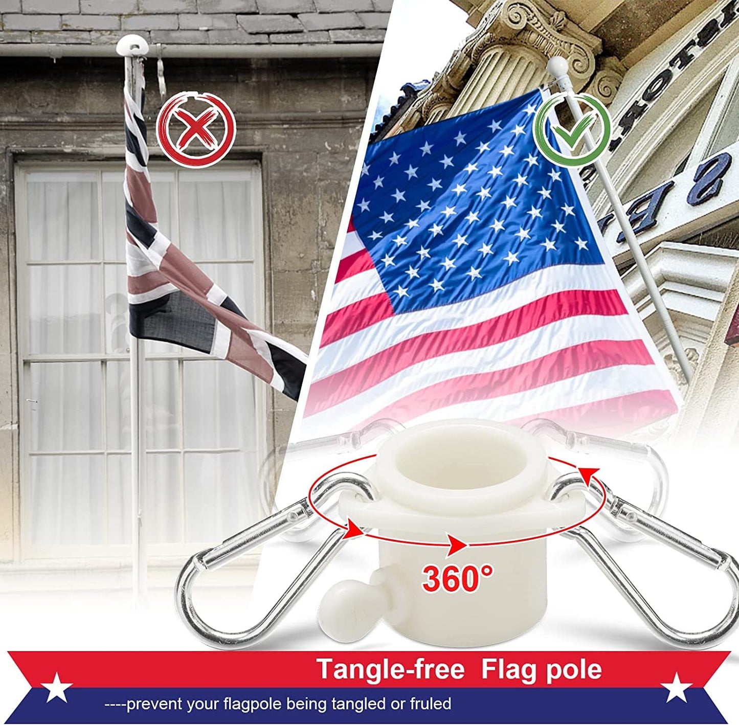 Flag Pole for Outside House - 5ft Heavy Duty Metal Flagpole Kit,Tangle Free, 2 Angle Mount for Grommet Flags,Banner,Garden Flag, for Outdoor Porch,Yard,Garage,Patio Balcony Use