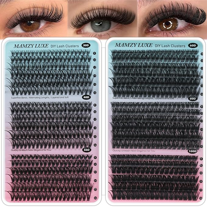 Lash Clusters 708PCS Cluster Eyelash Extensions 10-16MM Wispy Lashes Clusters 30+40+50+60+80+100D Eyelash Clusters Mix Daily Look Fake Eyelashes Extension