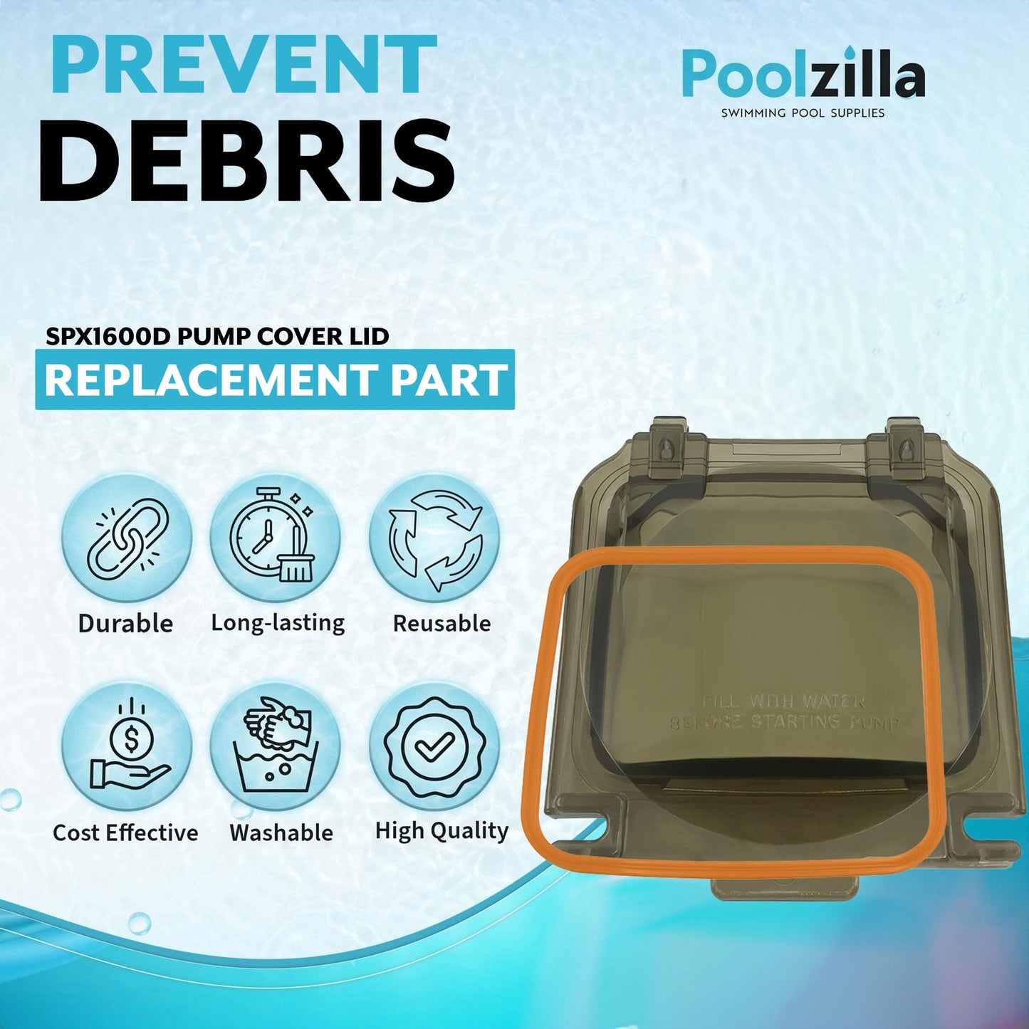 Poolzilla Pump Cover Lid Replacement with Gasket, Compatible with Hayward Super Pump SPX1600D SP1600X5 SP1605X7 SP1607X10 SP1608X10 SP1610X15 SP1611X15 SP1615X20 SP1616X20 SP1621X25, Heavy-Duty Design