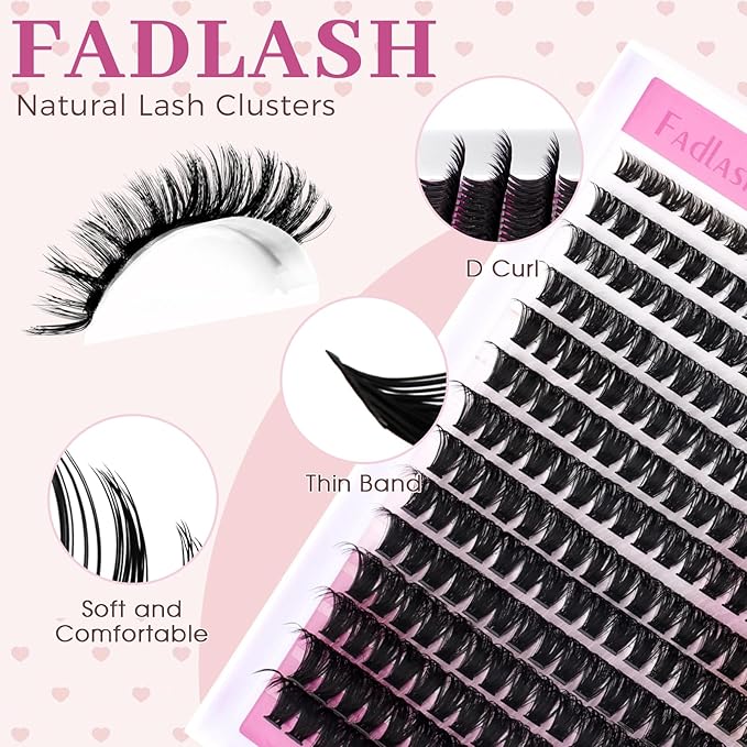 FADLASH Lash Clusters Fluffy 80D Eyelash Clusters 8-16mm Volume Lashes Cluster D Curly Cluster Eyelash Extensions (80D, 8-16mm)