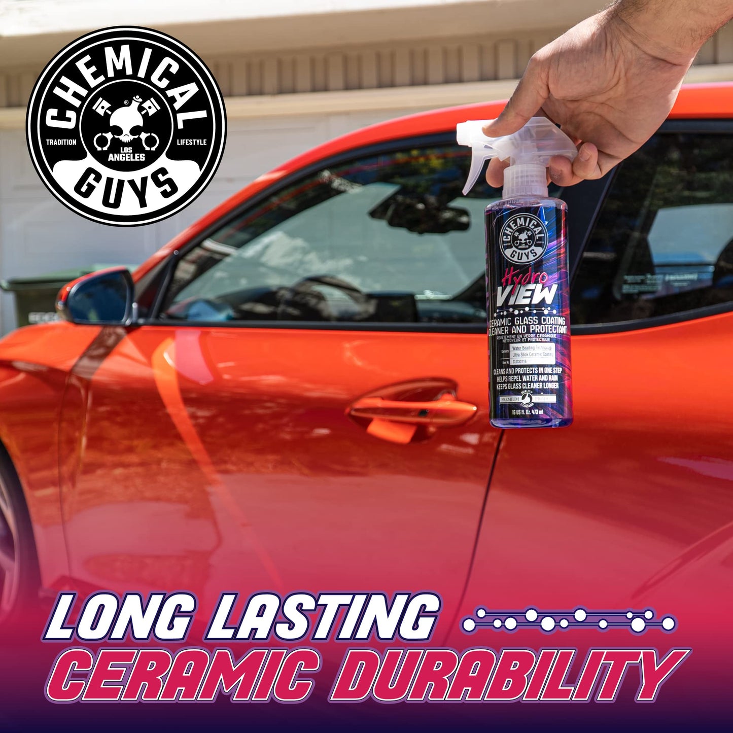 Chemical Guys HydroView Ceramic Glass Cleaner & Coating - Cleans & Adds Hydrophobic Protection, Car Window Cleaner for Glass, and Mirrors, Trucks, SUVs, and Home Use - 16 fl oz
