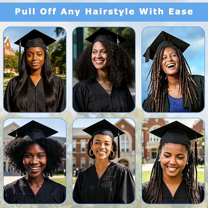 Graduation Cap Headband Insert Black - Original Four Leaves Clover - Secure Your Grad Cap on Curly, Natural Hair, Braids, Locs, Twists and Straight Hair