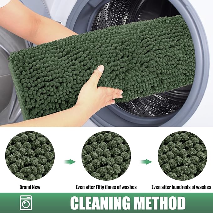 IM HOME Chenille Absorbent Outdoor Doormat 30" x 20", Washable Muddy Door Mats for Dog Non Slip Indoor Doormat Dog Mat for Muddy Paw Front Inside Doormats for Entryway Olive
