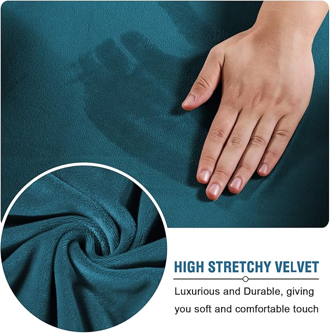 H.VERSAILTEX Modern Velvet Plush 4 Piece High Stretch Sofa Slipcover Sofa Cover Furniture Protector Form Fit Luxury Thick Velvet Sofa Cover for 3 Cushion Couch Width Up to 90 Inch (Sofa,Deep Teal)