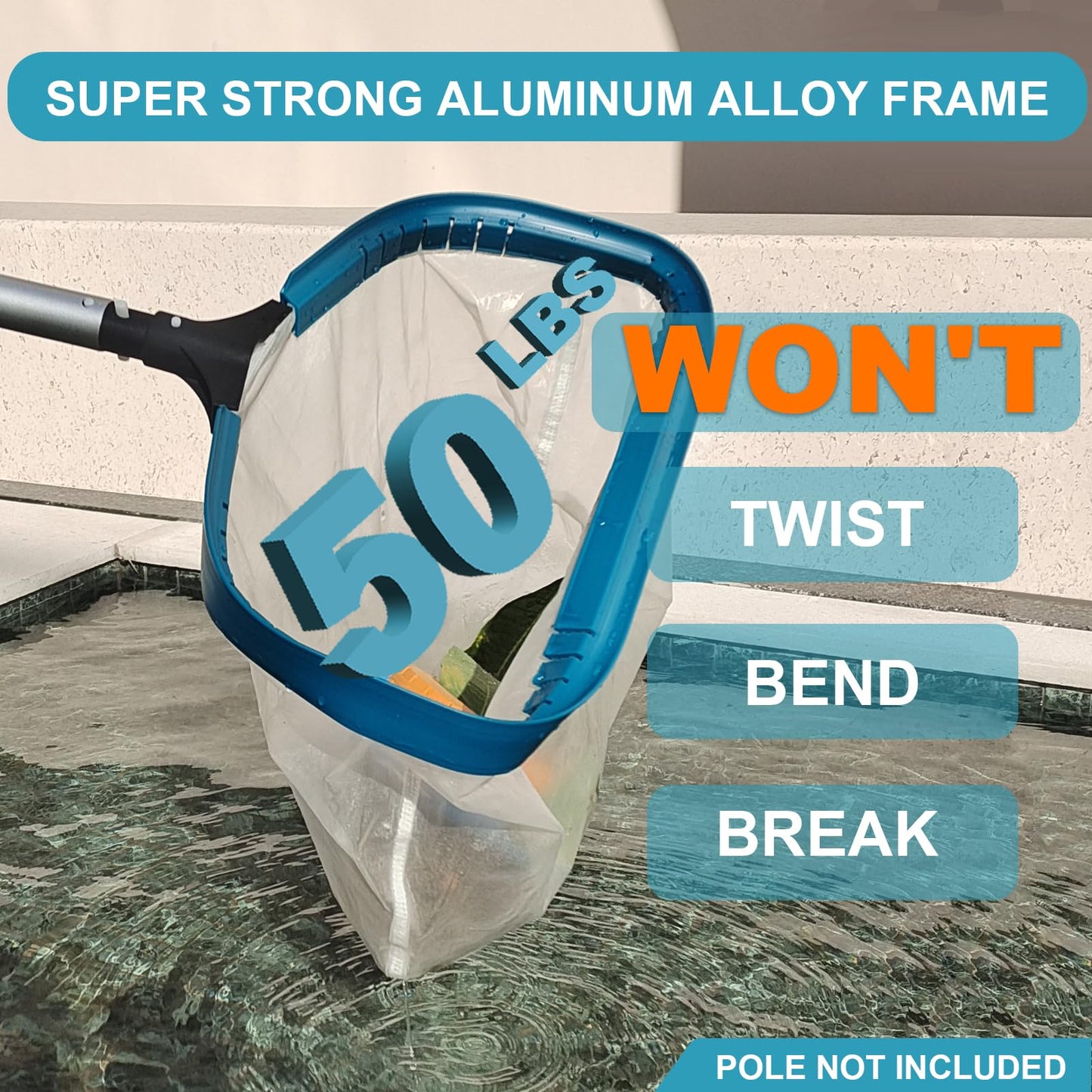 17.5" Heavy Duty Ultra Fine Mesh Pool Pollen & Sand Skimmer Rake, Aluminum Frame Deep Nylon Net, Pool Net for Above Ground & In-ground Swimming Pools (No Pole)