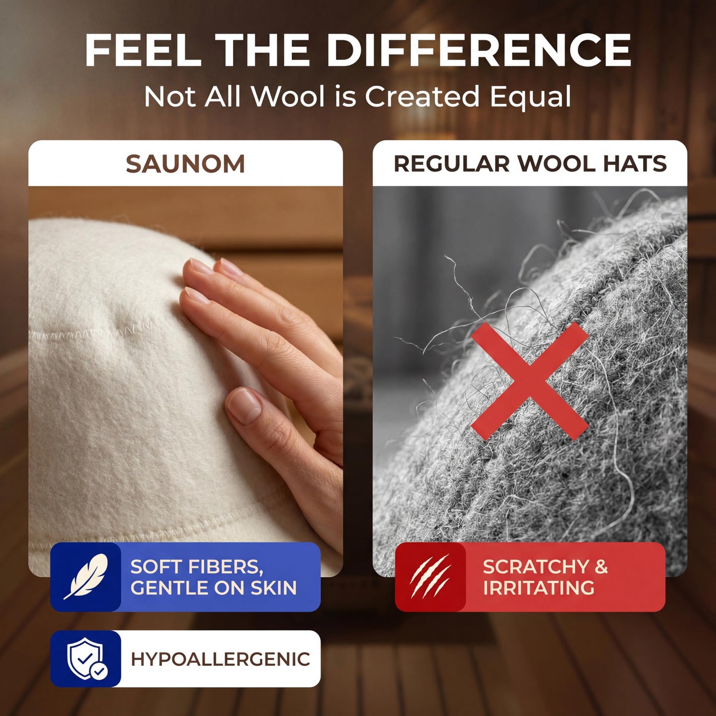 SAUNOM Wool Sauna Hat for Men and Women — 100% Natural Wool — Breathable, Itch-Free and Odor Resistant Sauna Cap — Ideal Banya Hat for Men