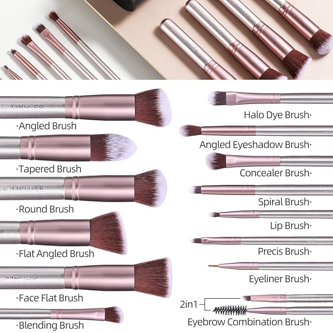 BS-MALL Makeup Brushes Premium Synthetic Foundation Powder Concealers Eye Shadows Makeup 14 Pcs Brush SetÃ¯Â¼ÂSilver Purple with case