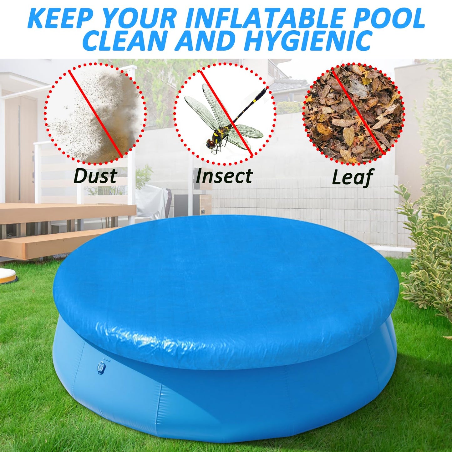12FT Round Inflatable Above Ground Pool Cover Round Pool Cover with Drawstring Design for Easy Installation