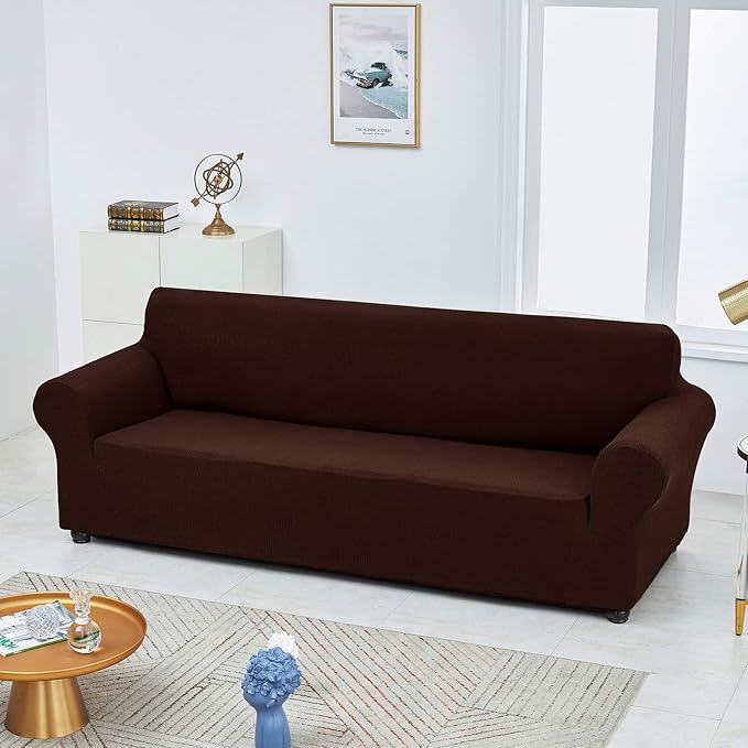 Joccun Stretch Couch Cover Slipcovers, 1-Piece Sofa Covers for 3 Cushion Couch Spandex Jacquard Washable Furniture Protector Cover for Living Room,Kids,Pets(Sofa,Chocolate)