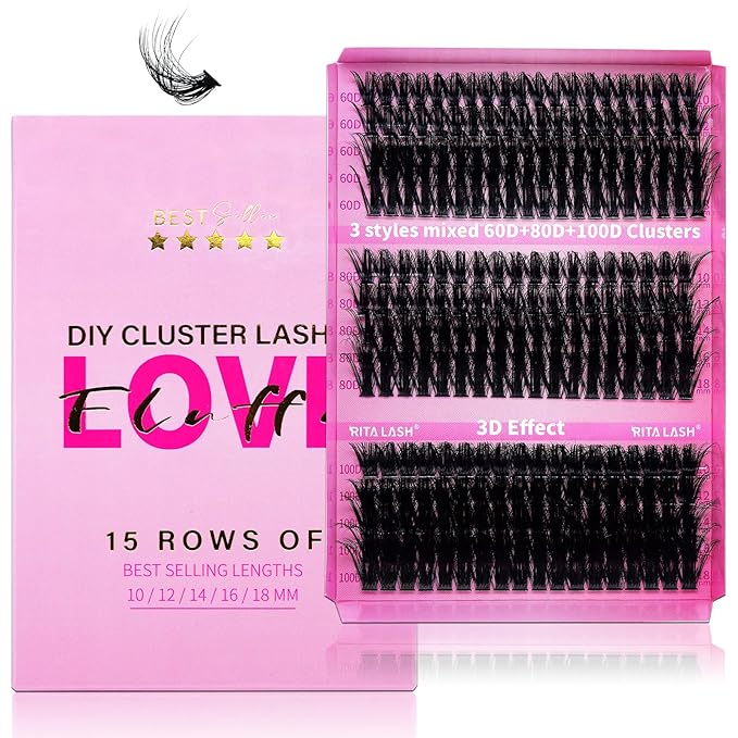 RITALASH Lash Clusters 3 Style Cluster Lashes Book Individual Lashes Clusters Eyelash Extensions False Eyelashes DIY Wispy 3D Effect Lash Extension Natural(60D+80D+100D Cluster Lashes)