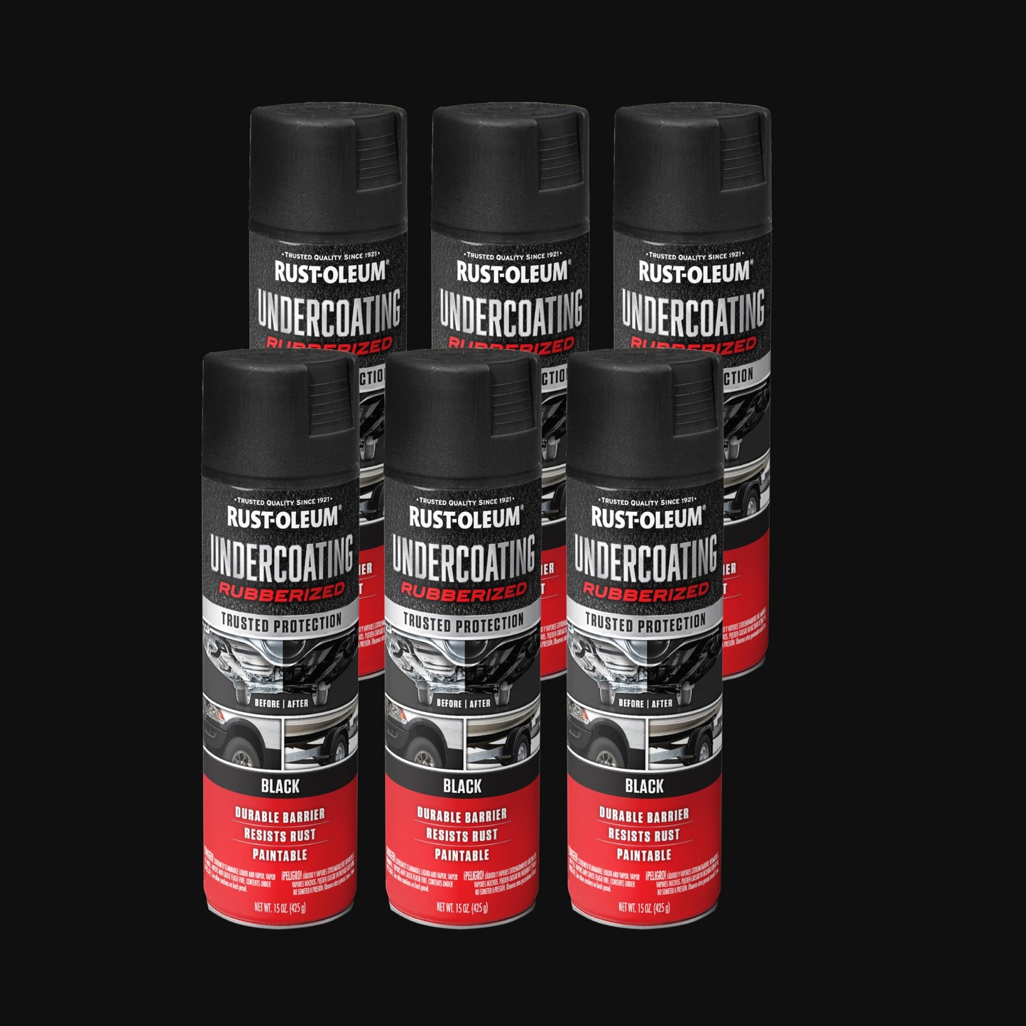 Rust-Oleum 248657-6PK Stops Rust Undercoating Spray, 15 oz, Rubberized Black, 6 Pack
