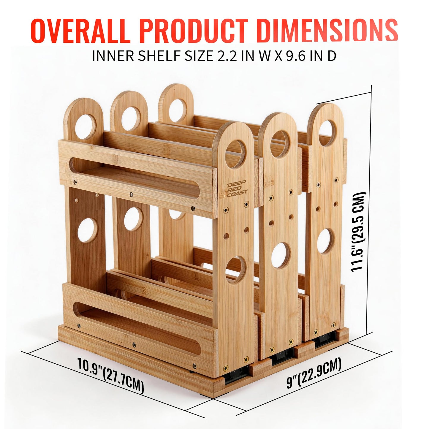 deepredcoast Pull Out Spice Rack Organizer for Cabinet Wide Slide Out Seasoning Rack Fits 2.1" Jars Large Capacity for Pantry Kitchen Cabinet 9" Deep Heavy Duty Easy Install