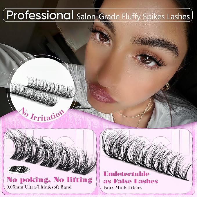 Fluffy Lash Clusters Wispy Eyelash Clusters 10-18MM D-Curl Cluster Eyelash Extensions Natural Lashes Clusters Fluant Cluster Lashes with Soft Thin Band by Pleell