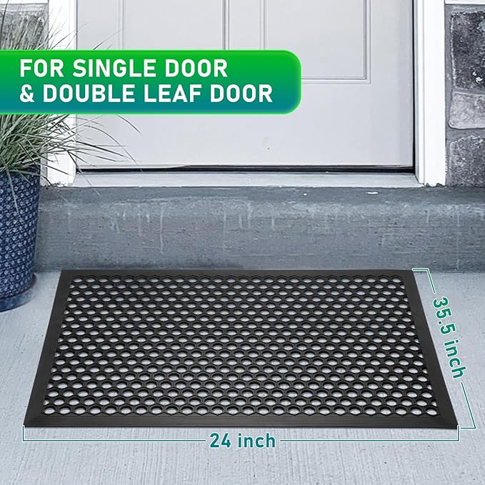 BEHERO Rubber Outdoor Mat, 36 x 24 inches Anti Fatigue Rubber Floor Mats, Non-Slip Front Door Mats Entrance, Heavy Duty Pool Mat Outside for Entryway, Garage Doormat Waterproof, Black