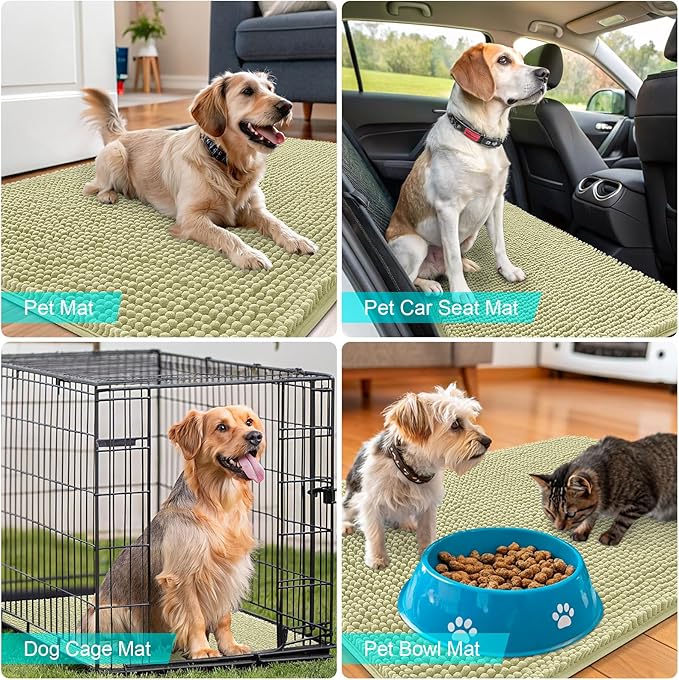 OLANLY Dog Door Mat for Muddy Paws 45x27, Absorbs Moisture and Dirt, Absorbent Non-Slip Washable Doormat, Quick Dry Chenille Mud Mat for Dogs, Entry Indoor Entryway Carpet for Inside Floor, Vanilla