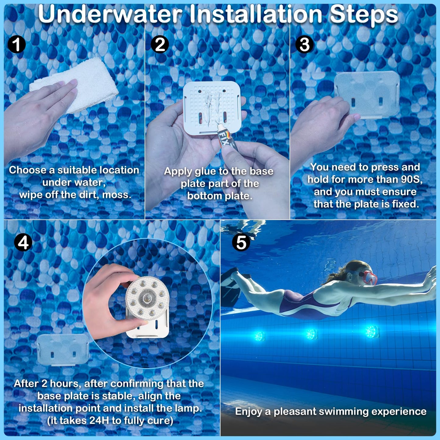 Underwater Pool Lights for Above Ground and Inground Swimming Pools with Remote Timer Off, Magnetic RGB Submersible LED Lights Rechargeable Spotlight 16 Colors 9-mode for Hot Tubs, Fountain -2Pack