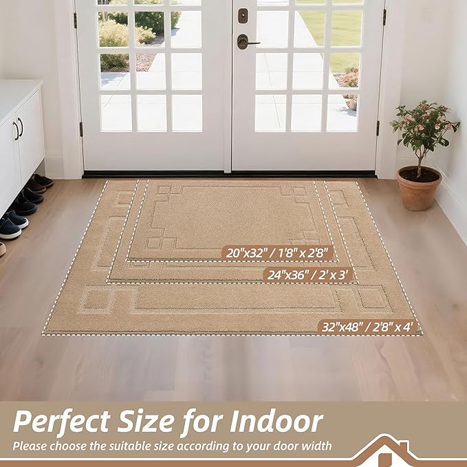 BEQHAUSE Door Mat 24" x 36", Non-Slip Door Mats Indoor Entryway Rugs Washable Low-Profile Absorbent and Stain Resist Floor Mats, Dog Door Mat for Front Back Door, Mud Wet Shoes & Paws, Beige