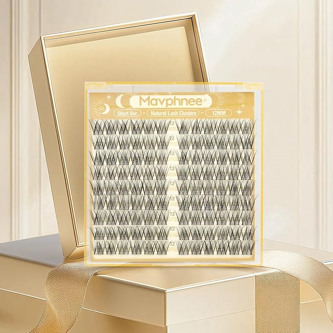 12MM Natural Eyelash Clusters Clear Band Lash Clusters Fluffy Individual Lashes DIY Cluster Lashes Wispy Cluster Eyelash Extensions for Polished Look (108PCS, CC Curve)