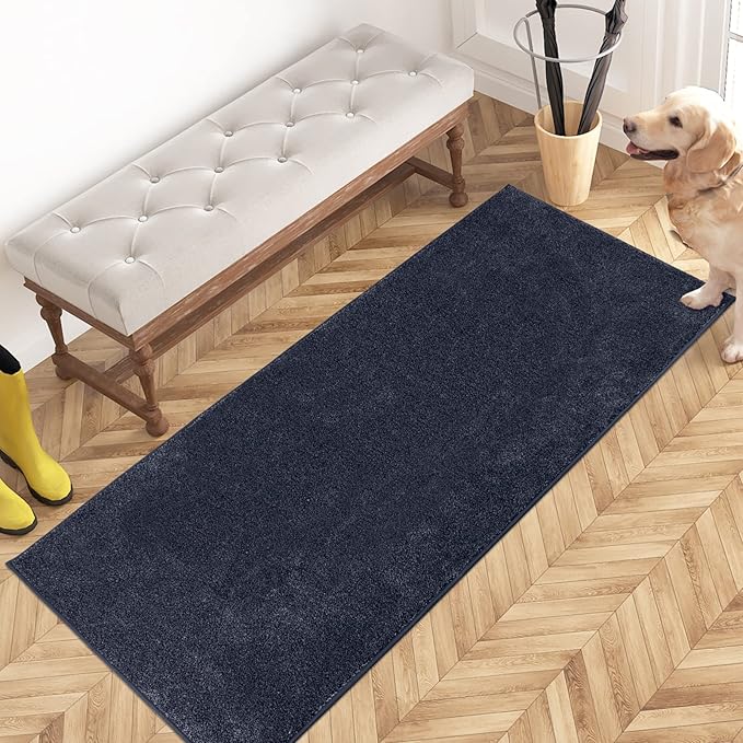 PURRUGS Dirt Trapping Door Mat 24" x 59", Non-Slip Machine Washable Entryway Rug, Dog Doormat, Indoor Front Door Mat, Super Absorbent Entry Rug for Muddy Shoes & Paws, Navy Blue