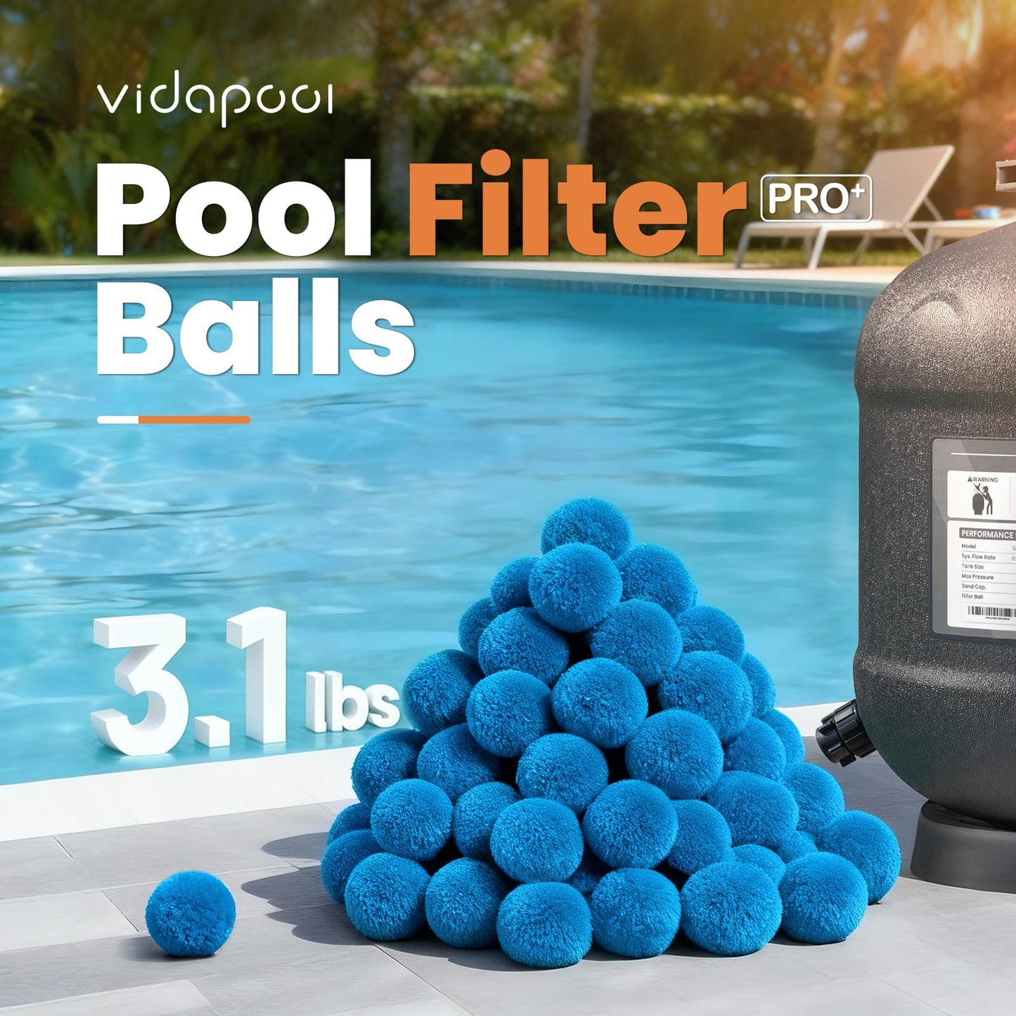 Vidapool 3.1 lbs Pool Filter Balls for Sand Filters, Reusable Blue Filter Media Balls for All Sand Filter Systems, Efficient & Lightweight Pool Sand Filter Balls, Replaces 100 lbs Pool Filter Sand
