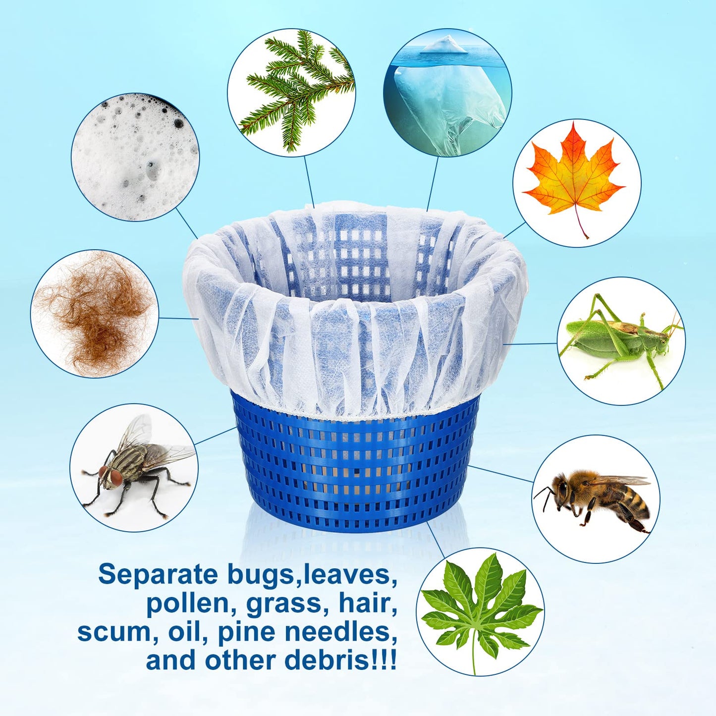 Janmercy 200 Pcs Pool Skimmer Socks Fine Mesh Basket Strainer Screen Liners Savers Clean Debris and Leaves for Inground and Above Ground Pool Filters Baskets Skimmers(White)
