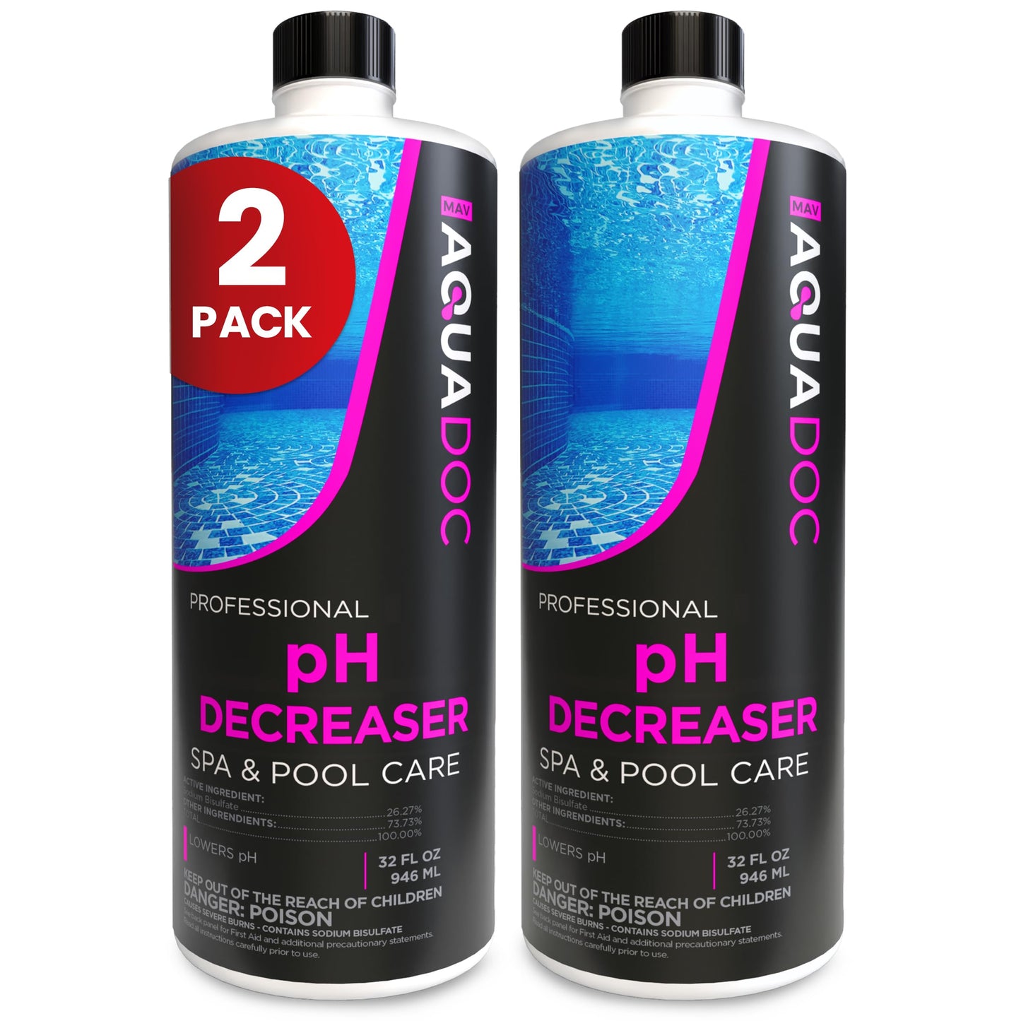 AquaDoc Spa pH Decreaser for Hot Tub - 32oz (2-Pack) - Sodium Bisulfate Spa pH Down for Water Balance - Made in USA