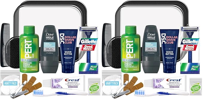 Convenience Kits International Men’s Super Deluxe, 16-Piece Kit with Travel Size TSA Compliant Essentials in Reusable Zippered Toiletry Bag (Pack of 2)