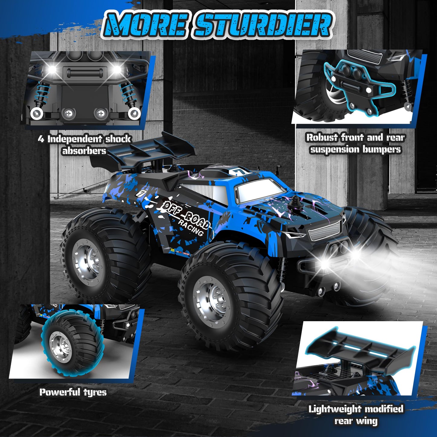 Barlisam Remote Control Car, All-Terrain Remote Control Truck for Boys 8-12, Headlight, 1:20, 10KM/H, 2.4GHZ, Speed-Friendly, Sturdy, Rechargeable RC Cars for Boys 4-7 Christmas, Beginner, Kids 6-12