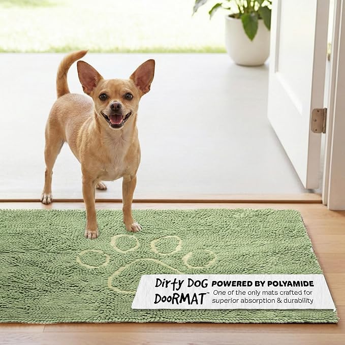 Dog Gone Smart Dirty Dog Doormat - Fast Drying Rug - Plush Mat with Super Gripper Backing for Clean Floors - Absorbent Microfiber and Machine Washable Mat for Muddy Paws - Sage Green