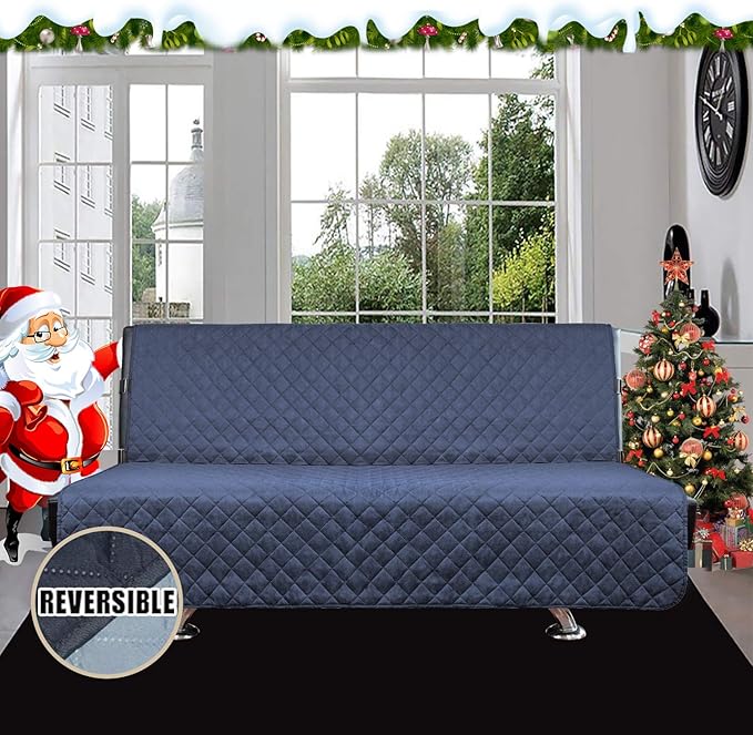Easy-Going Futon Sofa Slipcover - Reversible Armless Couch Cover - Water Resistant for Pets & Kids (Dark Blue/Light Blue)