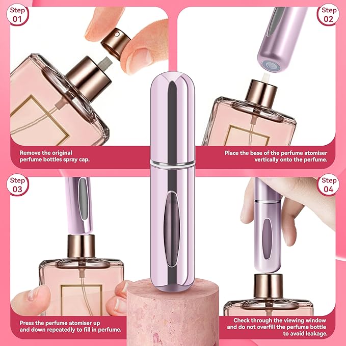 Refillable Perfume Portable Atomizer Bottle Refillable Perfume Spray, Travel Perfume (5ml, 4 Pack) (Green, Gold, Pink, Purple, Red, Light Blue)