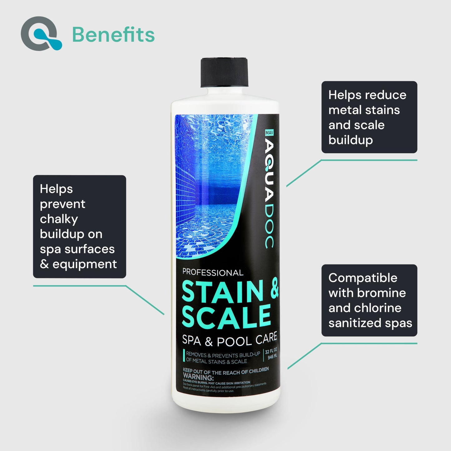 AquaDoc Spa Clarifier and Hot Tub Stain and Scale Control Bundle - Includes 32oz Hot Tub Clarifier and 32oz Spa Stain and Scale Remover - Made in USA