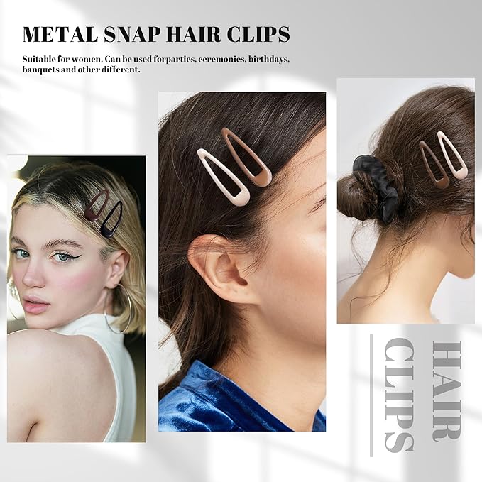 20 PCS Metal Snap Hair Clips Water Drop No Slip Barrettes for Women Bright Small Hair Clips For Thick And Thin Fine Hair,Black Beige Brown,1.97 x 0.5 In.