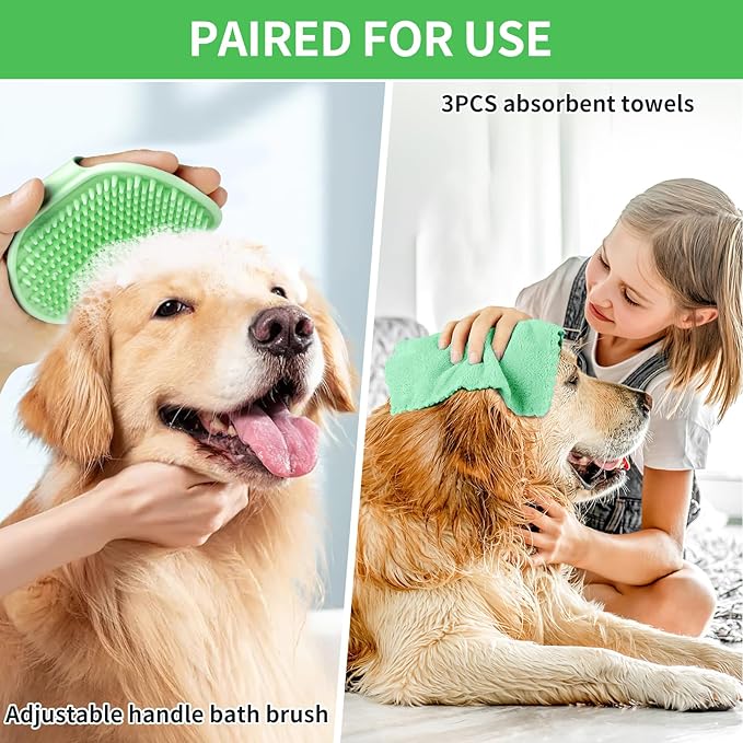 Dog Paw Cleaner for Dogs, (with 3Pcs Absorbent Towels & Adjustable Bath Brush) Dog Paw Washer, Pet Foot Cleaner (Light Green, Medium)