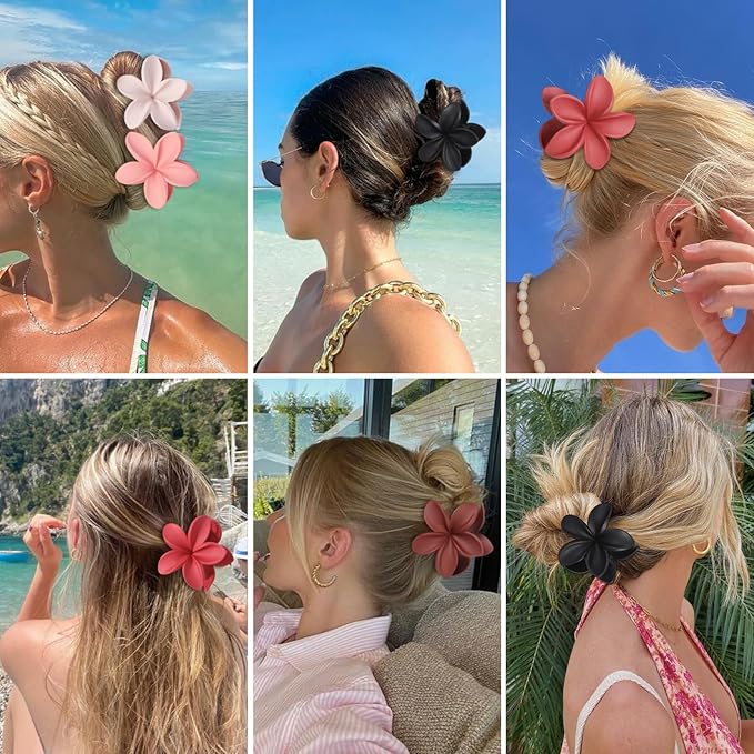 Flower Hair Clips for Women 6 Pcs Hawaiian Large Claw Clips Plumeria Medium Hair Claw Clips for Thick Thin Hair Hibiscus Tropical Beach Hair Accessories for Women Girls and Girls-Red