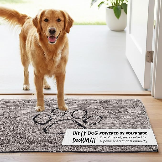 Dog Gone Smart Dirty Dog Doormat - Fast Drying Rug with Super Gripper Backing for Clean Floors - Super Absorbent and Machine Washable Mat for Muddy Paws - Grey