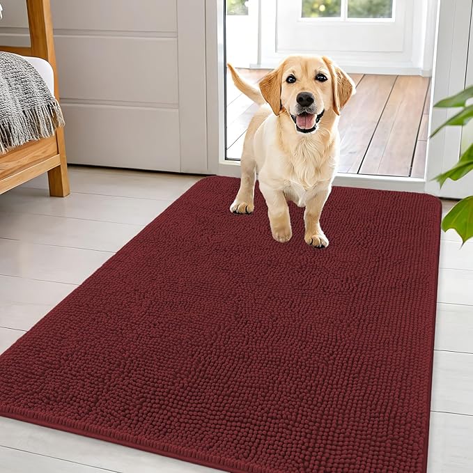 OLANLY Dog Door Mat for Muddy Paws 44x32, Absorbs Moisture and Dirt, Absorbent Non-Slip Washable Doormat, Quick Dry Chenille Mud Mat, Entry Indoor Entryway Carpet for Inside Floor, Caramel Russet