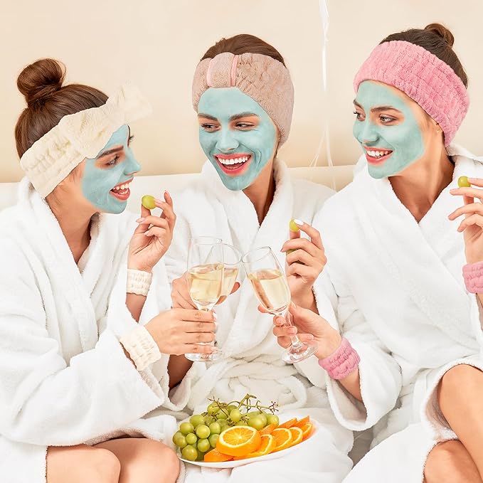 9 Pcs Spa Headband for Washing Face,Skincare Headband and Wristband Set,Women Teen Girls Facial Hairbands for Washing Face, Makeup, Sports, Yoga (apricot + pink + grey)