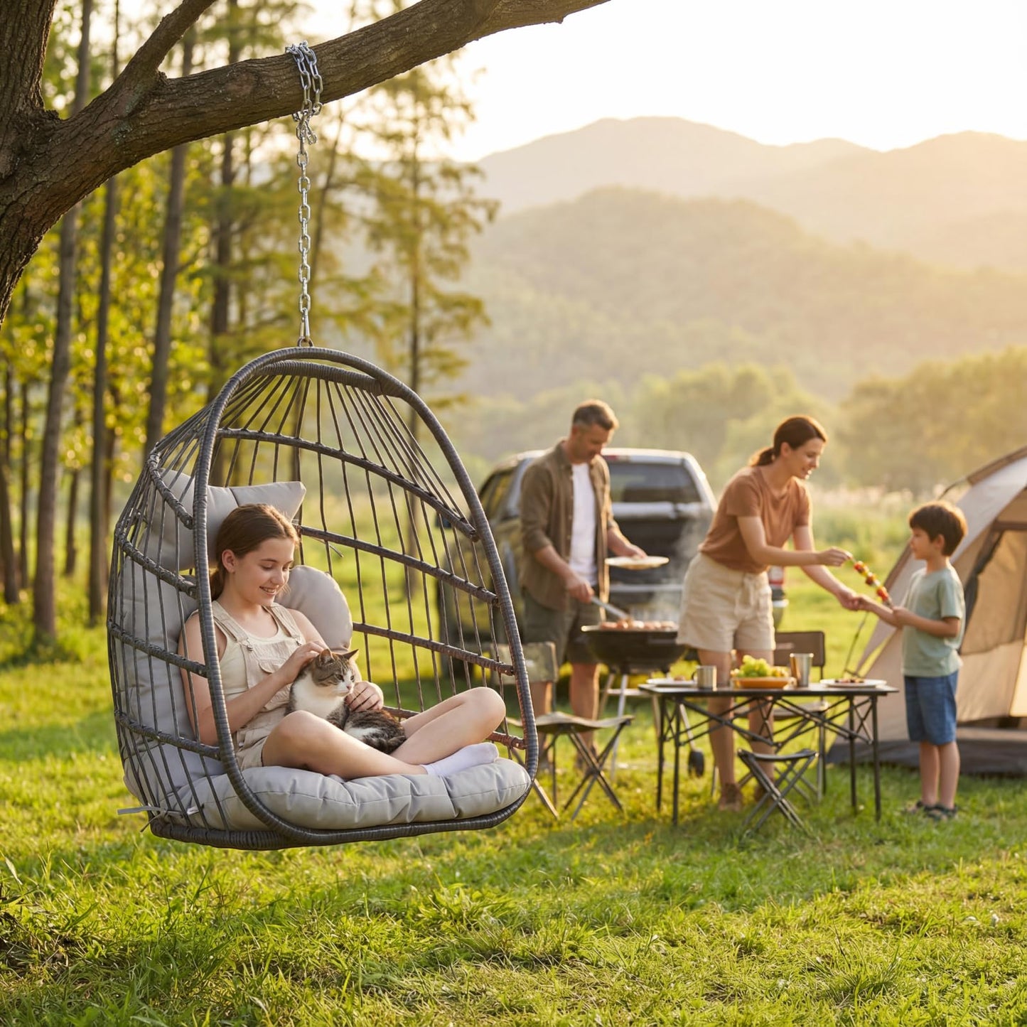 NICESOUL Comfy Egg Chair without Stand Indoor Outdoor, Patio Wicker Hanging Swing Egg Shell Chairs No Stand, 350lbs Capacity Sturdy Swing Hammock Basket Seating with Cushions for Bedroom Balcony, Gray