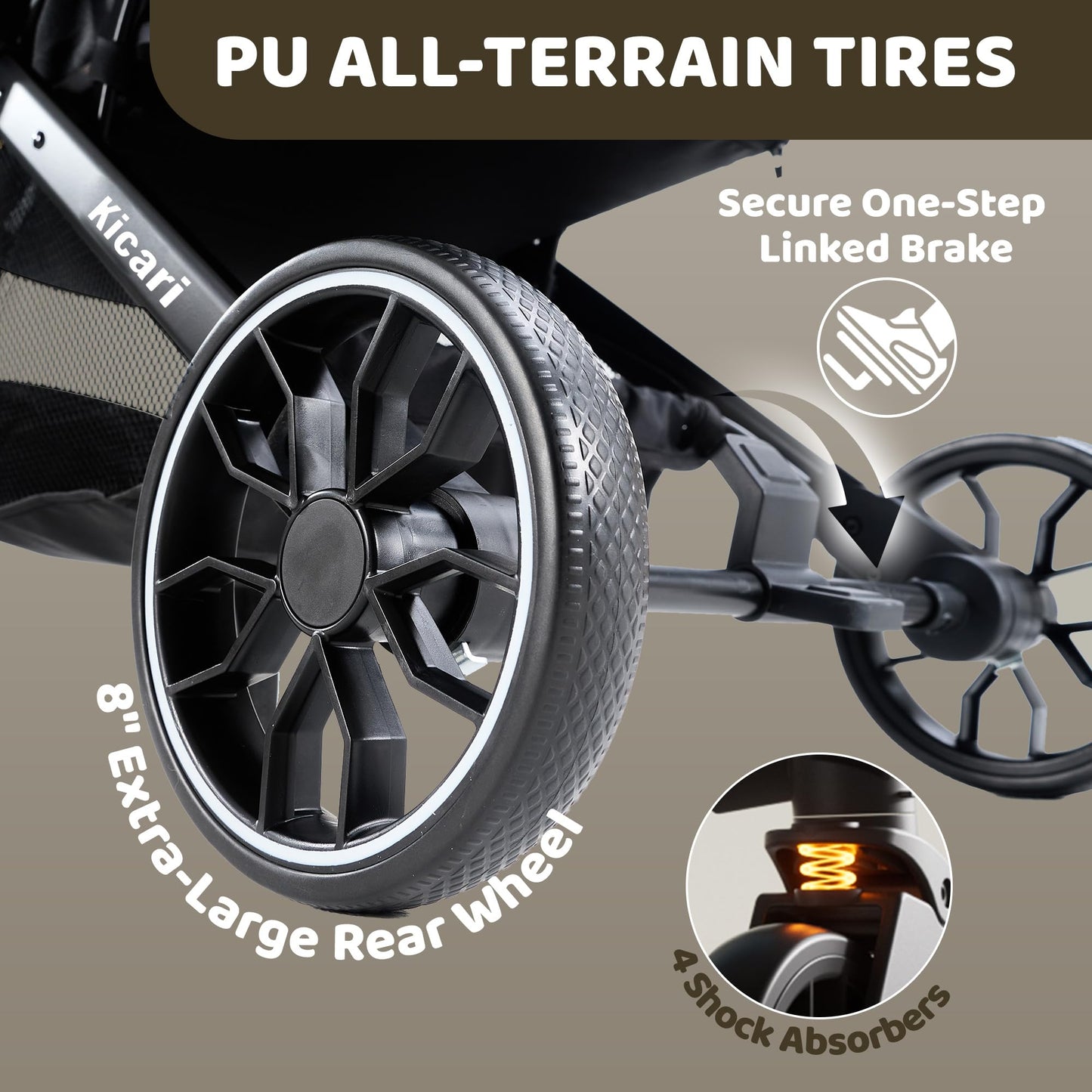 Kicari All-Terrain Dog Stroller for Small to Medium Dogs, Pet Stroller for Dogs & Cats Outdoor Walks, One-Hand Easy Fold, Double-Layer Anti-UV & Waterproof Canopy & Breathable Mesh, Vanilla Beige