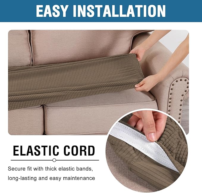 H.VERSAILTEX Super Stretch Individual Seat Cushion Covers Sofa Covers Couch Covers Slipcover Sets Thick Jacquard Textured Twill Fabric (2 Piece Medium Sofa Cushion Covers, Macchiato)